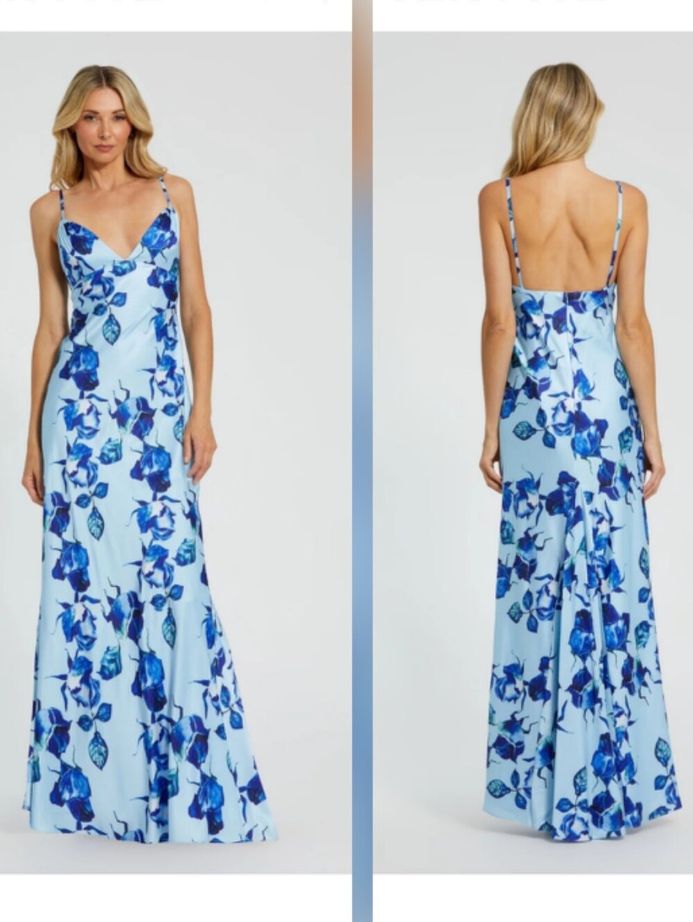 NWT Mac Duggal Romantic Light Blue Floral Slip Maxi Dress 8 / Medium Long Tall